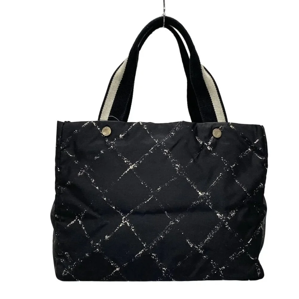 CHANEL Old Travel Line - Black Gray Nylon Cotton Tote Bag 337-042825 - Picture 2 of 10